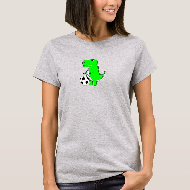 T-shirt Dinosaure Vert Aime Le Football (Devant)