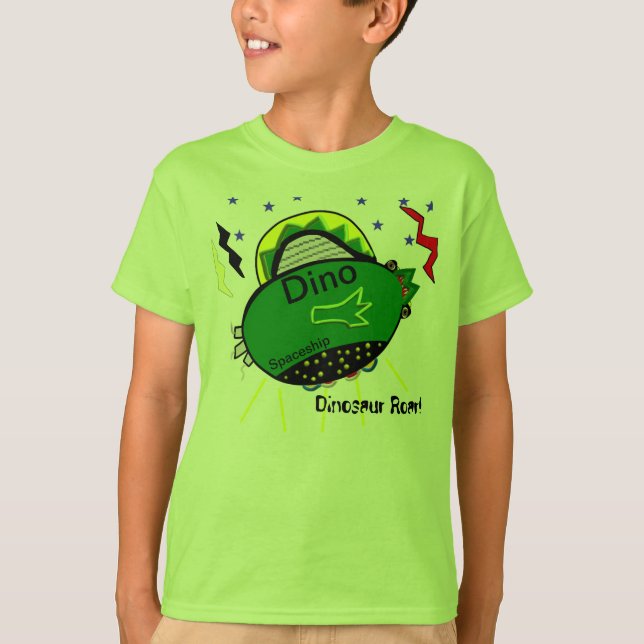 T-Shirt Dinosaure Vert Vaisseaux (Devant)