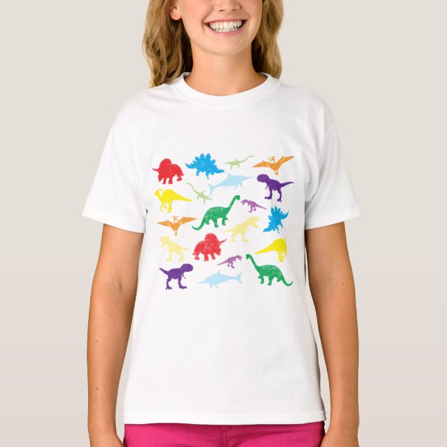 T-shirt Dinosaures colorés Motif pour enfants (Devant)