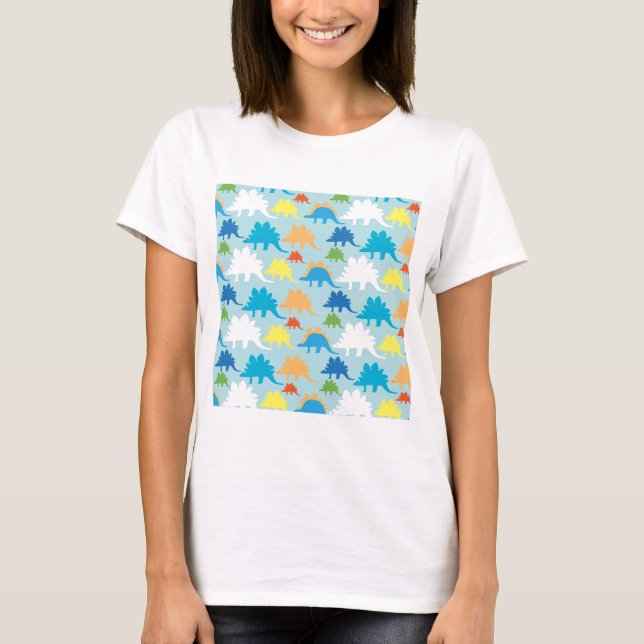 T-shirt Dinosaures Dinosaures Rouge Bleu Orange Jaune (Devant)