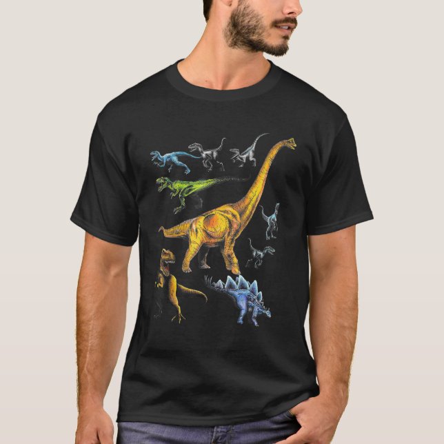 T-shirt Dinosaures jurassiques Raptor Rex Stegosaurus (Devant)