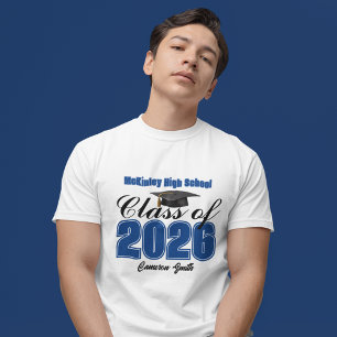 T-shirt Diplômé de la promotion 2026 en bleu personnalisé