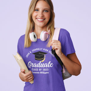 T-shirt Diplômé de lycée violet personnalisé pour la remis