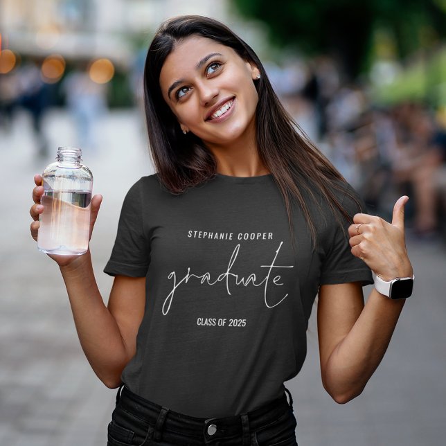 T-shirt Diplômé de script blanc moderne Nom remise des dip (Créateur téléchargé)