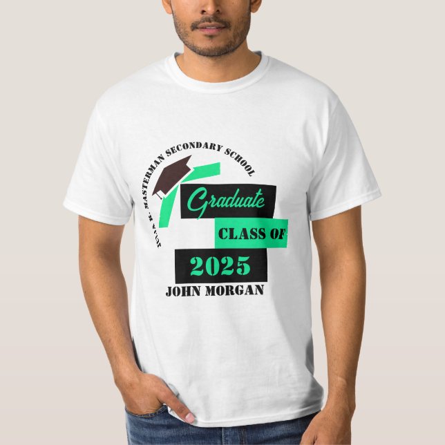 T-shirt Diplômé vert noir blanc noir (Devant)