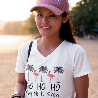 T-shirt Dire non à la neige Funny Beach Noël Flamants rose