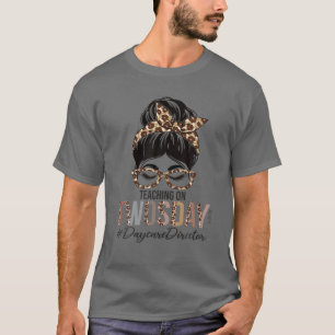 T-shirt Directeur De La Garderie Messy Bun Leopard Enseign