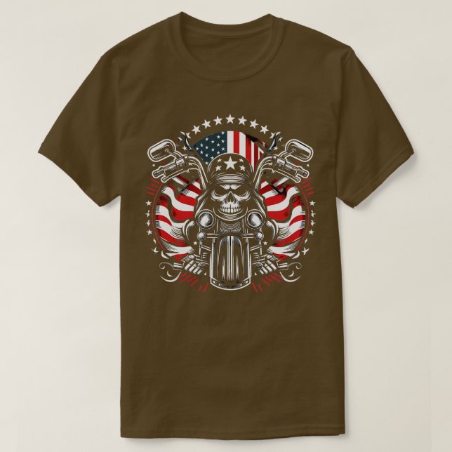 T-shirt Dirt Bike American Flag Motocross Biker 4 Juil (Design devant)