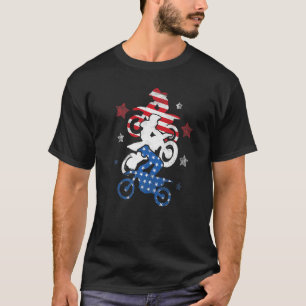 T-shirt Dirt Bike American Us Drapeau Motocross 4 juillet 