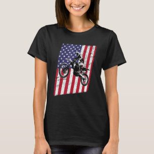 T-shirt Dirt Bike Motocross & American Flag Tee Distressed