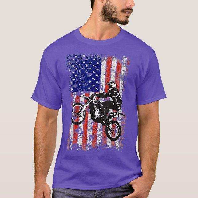 T-shirt Dirt Bike Motocross Biker American Flag USA 4e (Devant)