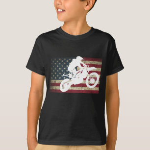 T-shirt Dirt Bike Silhouette Distress American Flag Moto