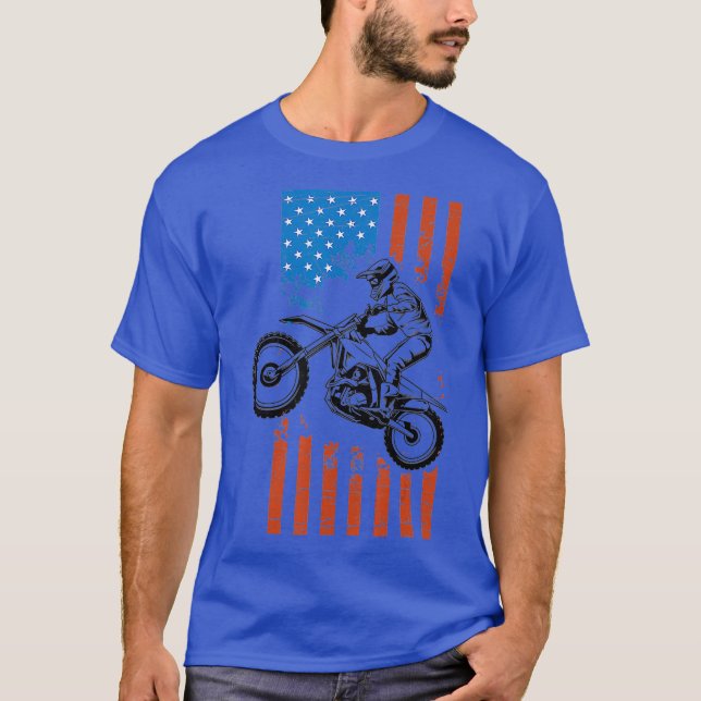 T-shirt Dirt Motocross Motocross Motocross American Flag (Devant)