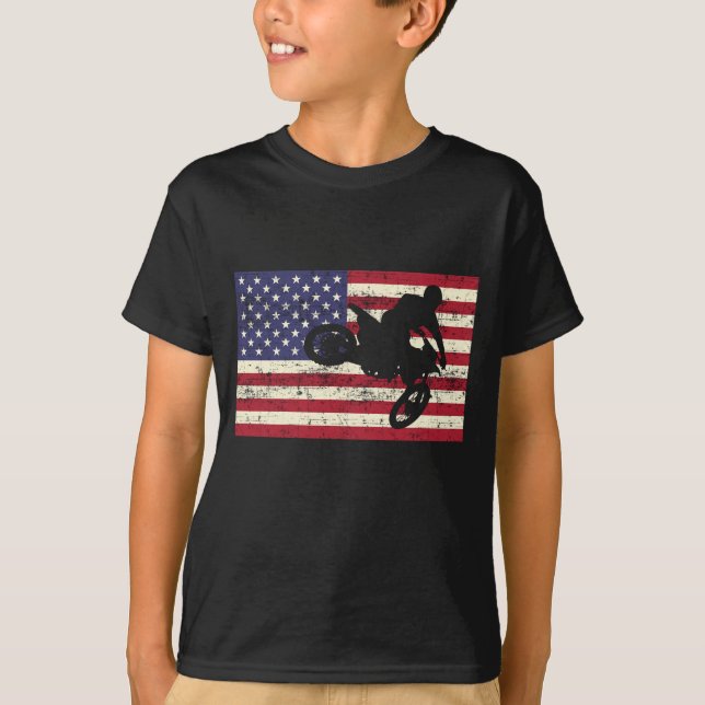 T-shirt Dirt Vélo Drapeau Américain Motocross Enduro (Devant)