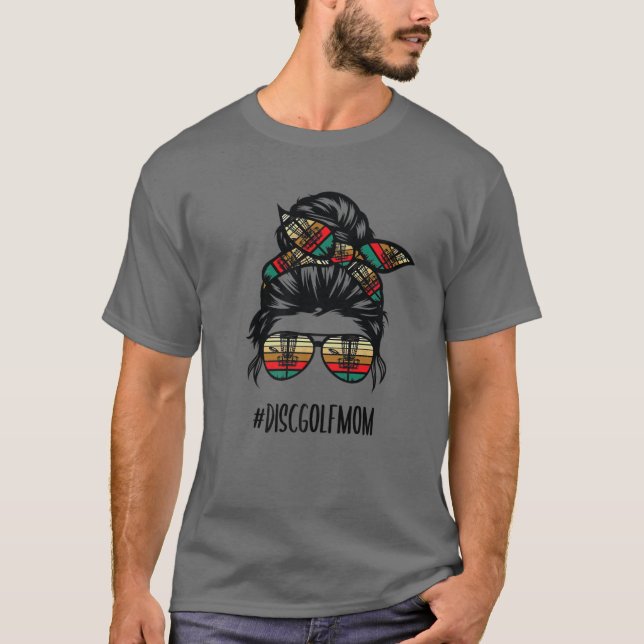 T-shirt Disc Golf Mom Life Messy Bun Hair Glasses (Devant)