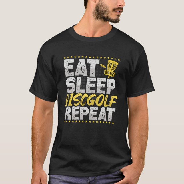 T-shirt Discgolf Eat Sleep Repeat Frisbee Hobby Disc Golf (Devant)