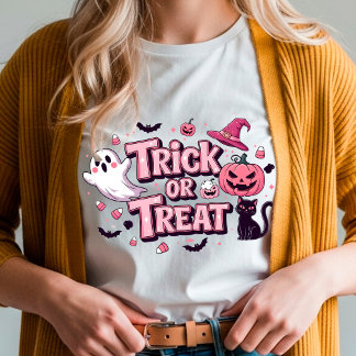 T-shirt Diseño rosa de Halloween "Trick or Trea" Fantasma
