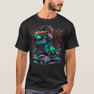 T-shirt Disquaire Cool T-Rex Dinosaure Musique Dj