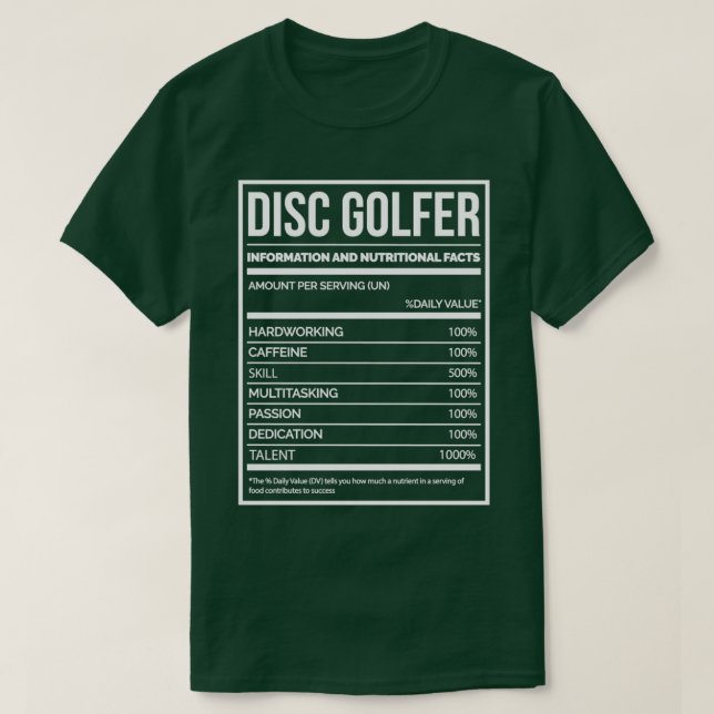 T-shirt Disque Golfer Funny Disque Golf Nutrition Étiquett (Design devant)