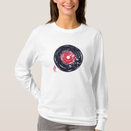 T-shirt Disque vinyle Retro Grunge avec fleurs de Sakura