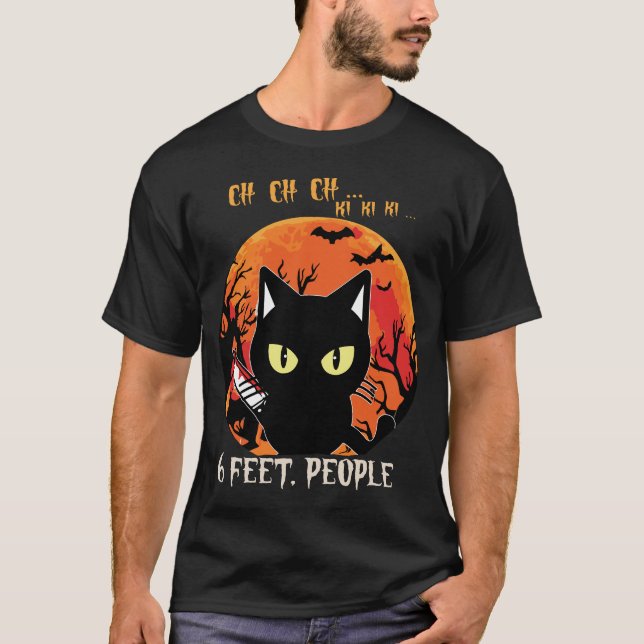 T-shirt Distances sociales Halloween Chat Coronavirus (Devant)