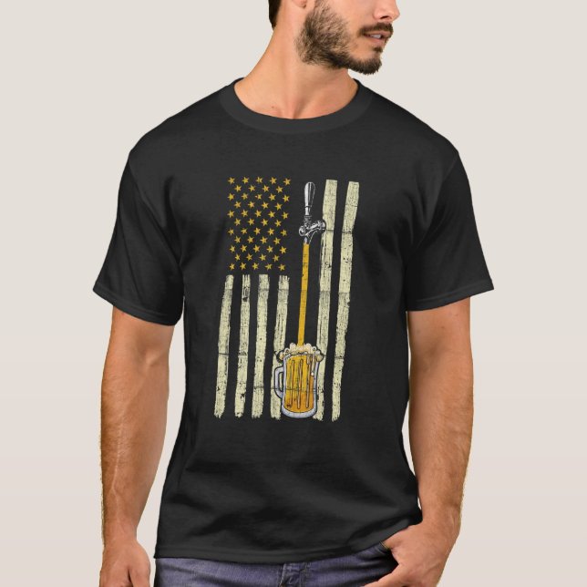 T-shirt Distorsion Drapeau Américain Bande De Bière Robine (Devant)