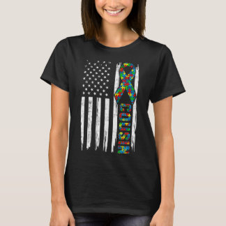 T-shirt Distorsion du drapeau américain Autisme Cousin Fam