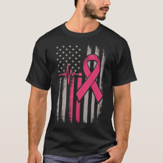 T-shirt Distorsion du drapeau américain Pink Ribbon Cancer
