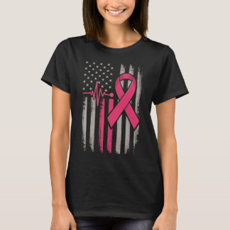 T-shirt Distorsion du drapeau américain Pink Ribbon Cancer