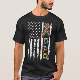 T-shirt Distorsion Usa Drapeau Autisme Papa Sensibilisatio