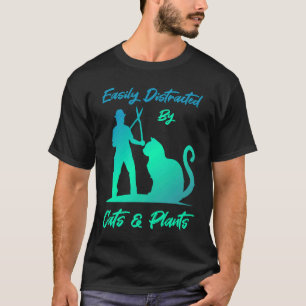 T-shirt Distrait par les chats et les plantes Mignon jardi