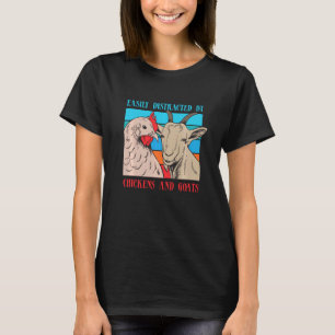 T-shirt Distrait par les chèvres les poules drôle agricult