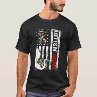 T-shirt Distressed American Flag Elephant Autism Aunt Puzz