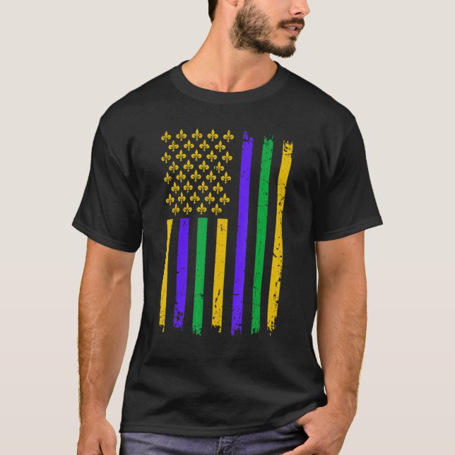 T-shirt Distressed American Flag Fleur De Lys Women Men Gr (Devant)