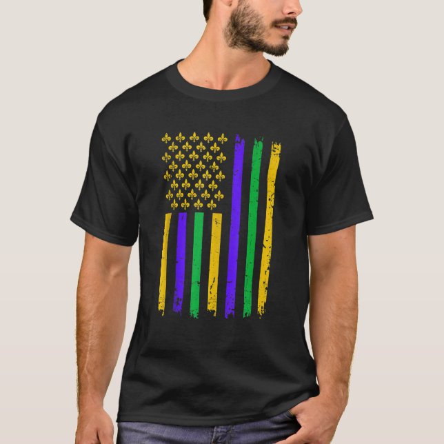 T-shirt Distressed American Flag Fleur De Lys Women Men Gr (Devant)