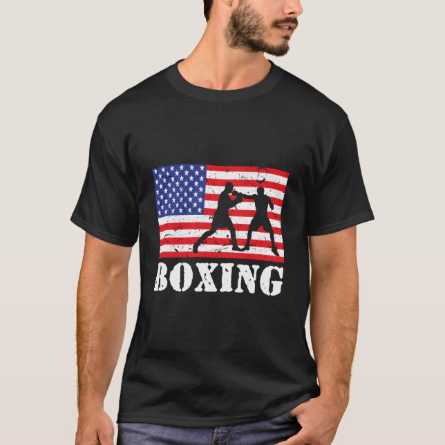T-shirt Distressed Boxing Usa American Flag Boxer Fighter (Devant)