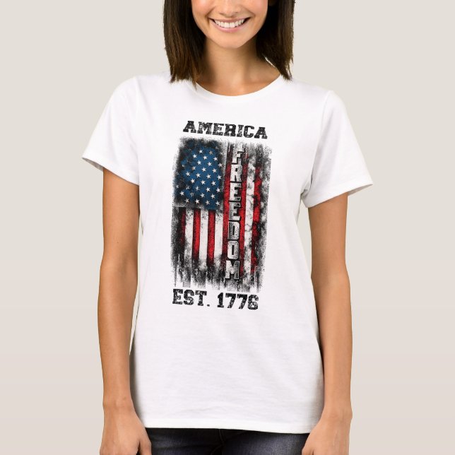 T-shirt Distressed drapeau américain Liberté Est 1776 (Devant)