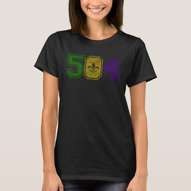 T-shirt Distressed Mardi Gras Retro Fleur De Lis NOLA 504 (Devant)
