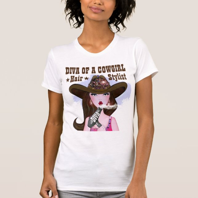 T-shirt Diva d'une cowgirl "Hair Stylist" (Devant)