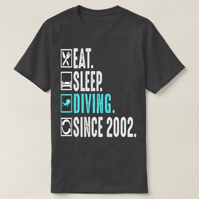 T-shirt Diver Manger Dormir Plongée Répéter depuis 2002 Ca (Design devant)