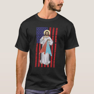 T-shirt Divine Miscy Jésus USA Drapeau américain catholiqu