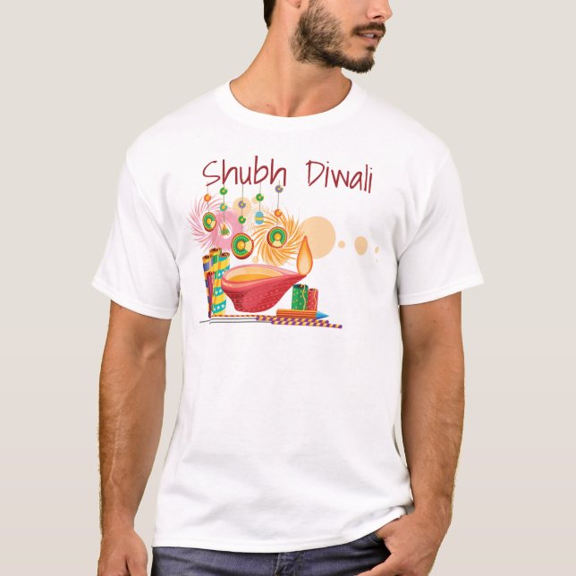 T-shirt Diwali Dessin amusant Diya & Fireworks (Devant)