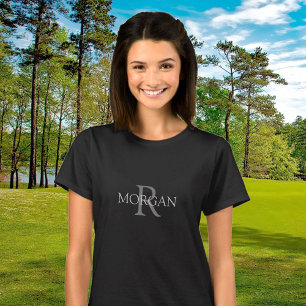 T-shirt DIY Monogram & Name, Trendy Black with Grey Text