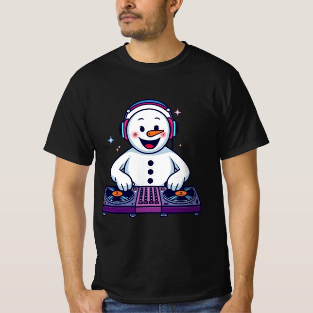 T-shirt DJ Bonhomme de neige de Noël – Illustrations music (Devant)
