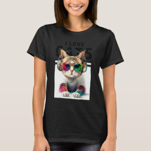 T-shirt DJ Chat avec lunettes de soleil style Cool Casque 