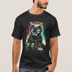 T-shirt DJ Chat Drôle Faisant Tourner des Rythmes Félin