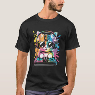 T-shirt DJ Chatons aux Platines Synthétiseur EDM Musique R