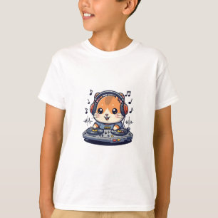 T-shirt DJ Hamster Mixant des Rythmes Musicaux pour Enfant