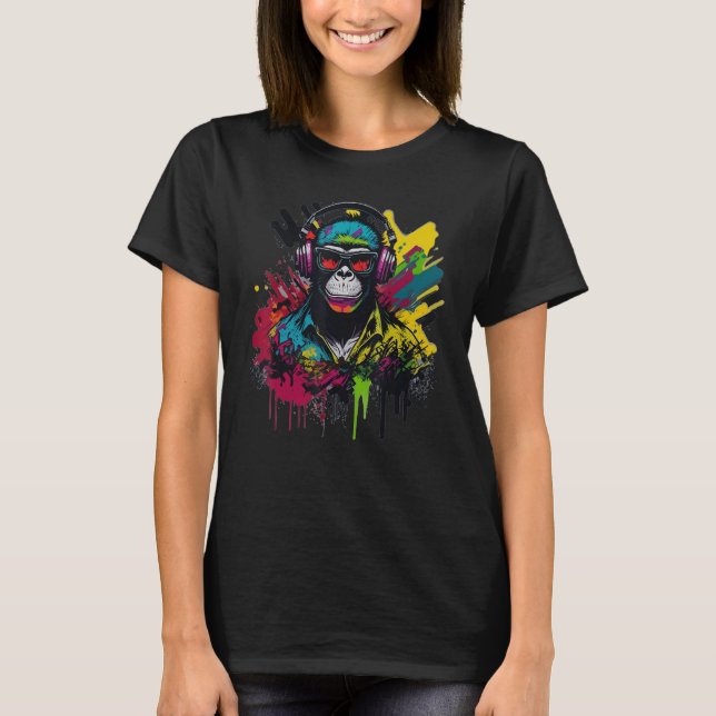T-shirt DJ Monkey Chimp With Sunglasses & Headphones Cool  (Devant)