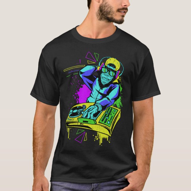 T-shirt DJ Monkey Music Party Fun Sunglasses Dance Party M (Devant)